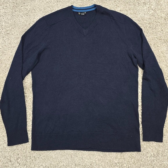 Smartwool Sweater Mens Medium Blue Sparwood V-Neck Long Sleeve‎ Stretch - Picture 1 of 11